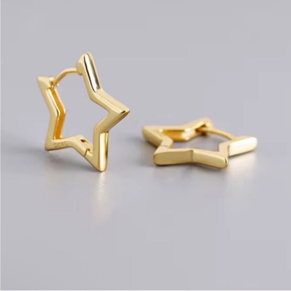 Gold Plated 925 Sterling Silver Star Hoop Earrings
